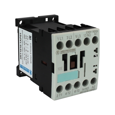 3RT1016-1AP01,3-пол.,9A,AC-3,4кВт/400V,1НО,230V AC,50/60Гц,типоразмер S00,винтовые клеммы,IP20 (ЭТ)