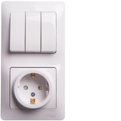 Блок комбинированный Glossa (розетка с заземл. защ. шторки + 3-кл. выкл.) бел. SE GSL000178