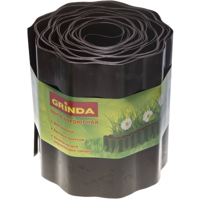 GRINDA 20 см х 9 м, коричневая, полиэтилен низкого давления, бордюрная лента (422247-20)