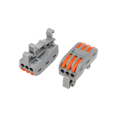 Клемма СМК 222-423D проходная 3-полюсная, с креплением на DIN-рейку (0,08-4 мм2) серая 07-5238