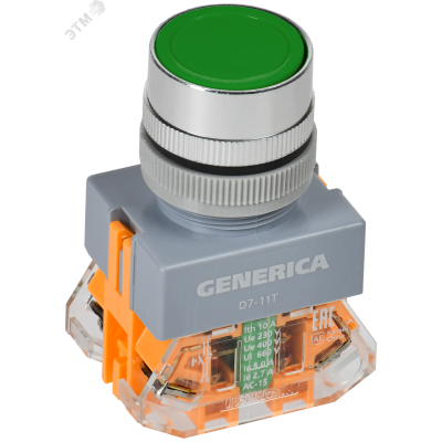 Кнопка D7-11T d=22мм 1з+1р с фикс. зеленая GENERICA BBT50-11T-3-21-K06-G