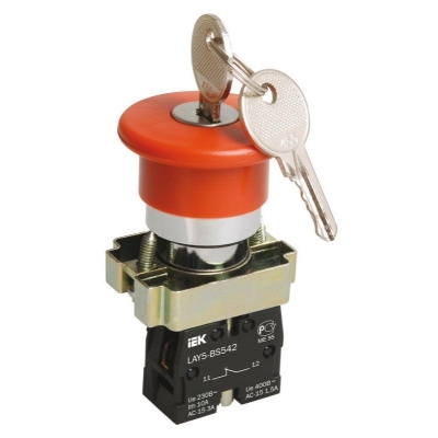 Кнопка управления "Грибок" LAY5-BS142 d22мм 1р 240В с ключом красн. BBG50-LAY5-K04