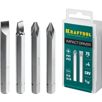 KRAFTOOL 75 мм, 4 шт, набор бит для ударной отвертки (25552)