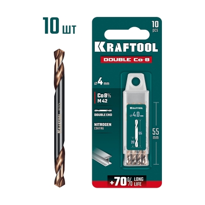 KRAFTOOL DOUBLE Сo-8 4х55мм, Сверло двухстороннее по металлу, сталь M42(+8%Co), класс А (29654-4.0-10)