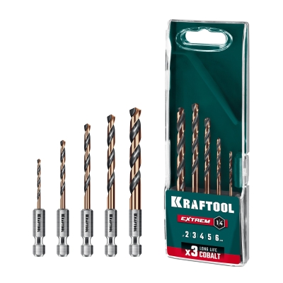 KRAFTOOL НЕХ-1/4″, 5 шт, набор сверл по металлу для винтовёртов и шуруповертов IMPACT READY (29652-H5)