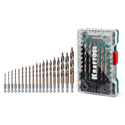 KRAFTOOL STEP POINT, 19 шт, набор сверл по металлу для винтовёртов и шуруповертов IMPACT READY (29653-H19)