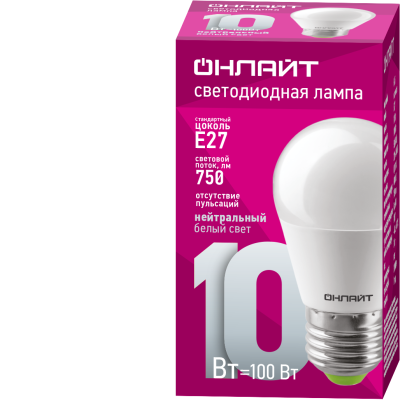 Лампа светодиодная 61 969 OLL-G45-10-230-4K-E27 10Вт 61969