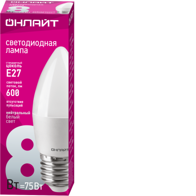 Лампа светодиодная 71 635 OLL-C37-8-230-4K-E27-FR 8Вт свеча 4000К нейтр. бел. E27 600лм 220-240В 71635