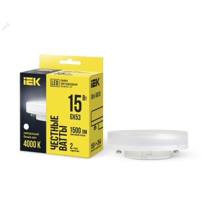 Лампа светодиодная Eco 15Вт T75 таблетка 4000К нейтр. бел. GX53 230В IEK LLE-T80-15-230-40-GX53