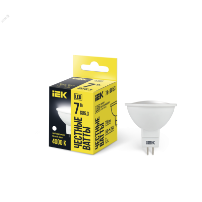 Лампа светодиодная Eco 7Вт MR16 софит 4000К нейтр. бел. GU5.3 630лм 230-240В IEK LLE-MR16-7-230-40-GU5