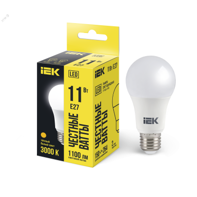 Лампа светодиодная Eco A60 11Вт грушевидная 3000К тепл. бел. E27 990лм 230-240В IEK LLE-A60-11-230-30-E27