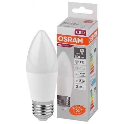 Лампа светодиодная LED Value LVCLB75 10SW/865 10Вт свеча матовая E27 230В 10х1 RU OSRAM 4058075579590