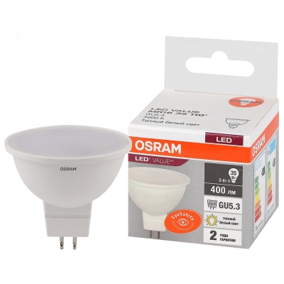 Лампа светодиодная LED Value LVMR1635 5SW/830 5Вт GU5.3 230В 10х1 RU OSRAM 4058075582330