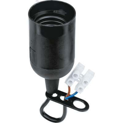 Патрон подвесной Е27 с проводом и клеммной колодкой пластик черный 19447