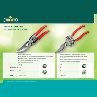 RACO Profi-Plus 185S, 220 мм, цельнокованый, плоскостной секатор (4206-53/185S)