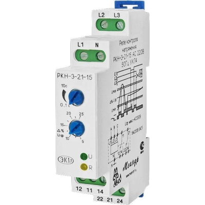 Реле контроля напряжения 3ф РКН-3-21-15 АС230В/AC400В УХЛ4 4-х проводн.схема вкл.^ асимметр. регулир. порогов^ задержка срабат. от 0.1...10с ток контактов 