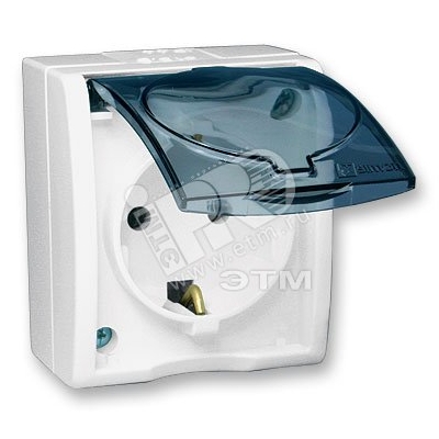 Розетка 1-м ОП Simon15 16А IP54 250В с заземл. с крышкой винт. клеммы бел. 1594445-030