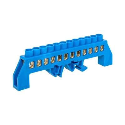 Шина "0" N (8х12мм) 12 отверстий латунь синий нейлоновый корпус комбинированный розничный стикер PROxima sn0-125-12-dn-r