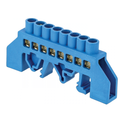 Шина нулевая N 6х9 8 отвер. латунь син. нейлоновый корпус комбинированный PROxima sn0-63-08-dn