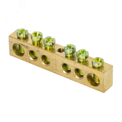 Шина PEN "ноль-земля" (8х12мм) 6 отверстий латунь крепеж по центру PROxima sn0-125-6-c