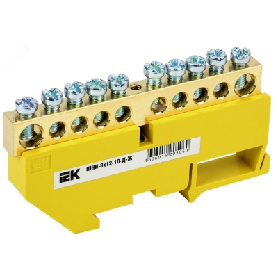 Шина PE "земля" на DIN-изол. ШНИ-8х12-10-Д-Ж YNN10-812-10D-K05