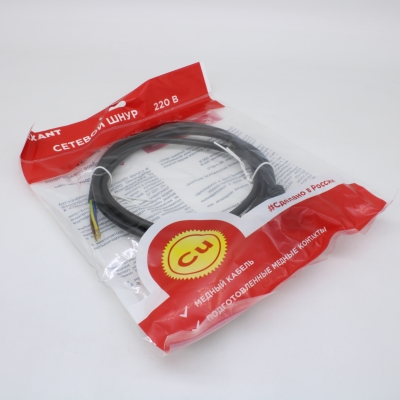 Шнур электрический с угловой вилкой 10А 2300Вт ПВС 3х0.75кв.мм 1.5м черн. 11-1313