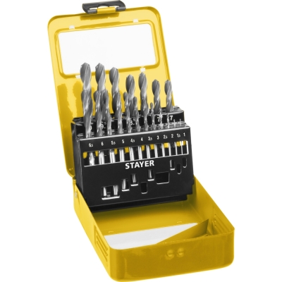 STAYER HSS-R, 19 шт, (1-10 мм), быстрорежущая сталь P6M5, класс В, мет.бокс, набор сверл по металлу, Professional (29602-H19-M)