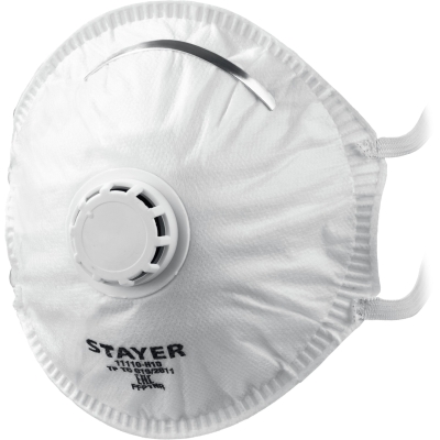 STAYER KV-99, класс защиты FFP3, коническая, фильтрующая полумаска с клапаном выдоха (11110-3)