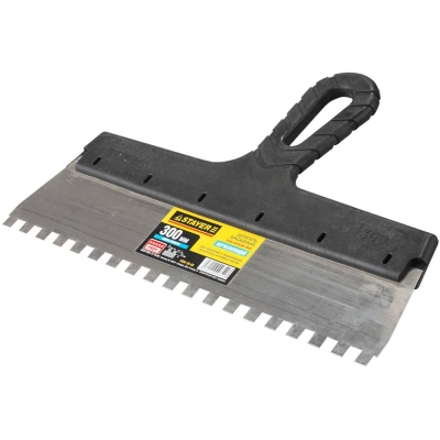 STAYER PROFlat, 300 мм, зуб 8 х 8 мм, пластиковая ручка, зубчатый, нержавеющий фасадный шпатель, Professional (1009-30-08)