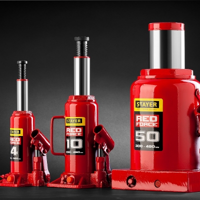 STAYER RED FORCE, в кейсе, 5 т, 216 - 413 мм, бутылочный гидравлический домкрат, Professional (43160-5-K)
