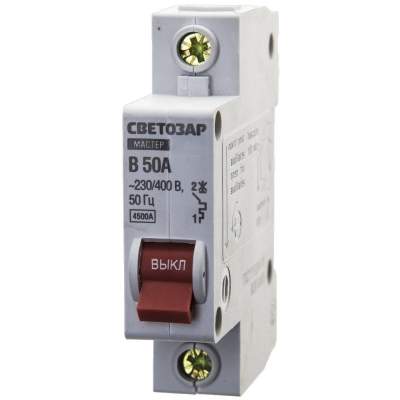 СВЕТОЗАР 1P, 50А, B, 4.5кА, автоматический выключатель (49050-50-B)