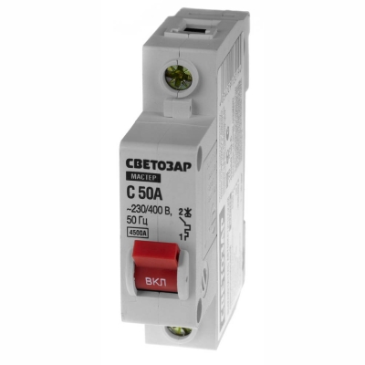 СВЕТОЗАР 1P, 50А, C, 4.5кА, автоматический выключатель (49060-50-С)