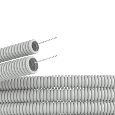 Труба гофрированная ПВХ гибкая легкая d20мм с протяжкой сер. 9192025