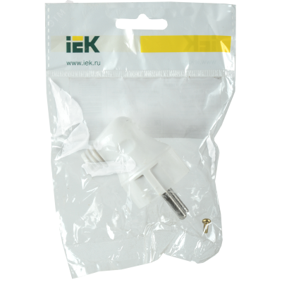 Вилка угловая ВПу11-01-Ст разборная с заземл. 16А бел. IEK EVP11-16-01-K01