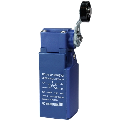 ВП 24-2118П-65 У2 (XCKN2118),рычаг с пластик.роликом,1з+1р,мгновенный,20мм,б/сальника,3А,IP65 (ЭТ)