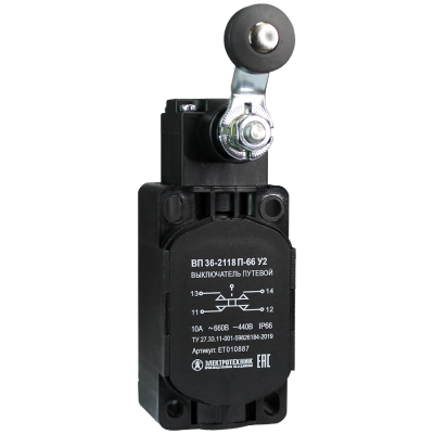 ВП 36-2118П-66 У2 (XCKS131H29),рычаг пластик.ролик,1з+1р,мгновенный,30х60,б/сальника,3А,IP66 (ЭТ)