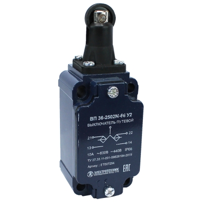 ВП 36-2502М-66 У2 (XCKJ567H29),толкатель с роликом,1з+1р,полумгнов.,30х60мм,б/сальника,3А,IP66 (ЭТ)