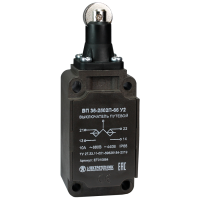 ВП 36-2502П-66 У2 (XCKS502H29),толкатель с роликом,1з+1р,полумгнов.,30х60мм,б/сальника,3А,IP66 (ЭТ)