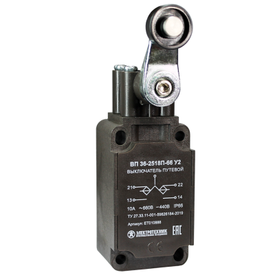 ВП 36-2518П-66 У2 (XCKS531H29),рычаг с пластик.роликом,1з+1р,полумгнов.,30х60мм,б/сальн.,3А,IP66 (ЭТ