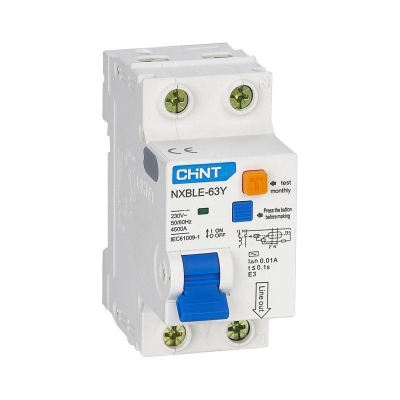 Выключатель автоматический дифференциального тока 1п+N C 63А 30мА электрон. тип AC 4.5кА NXBLE-63Y CHINT 105548