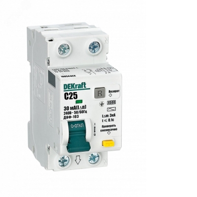 Выключатель автоматический дифференциального тока 2п (1P+N) C 25А 30мА тип AC 4.5кА ДИФ-103 16054DEK
