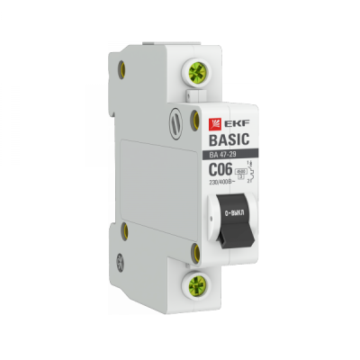 Выключатель автоматический модульный 1п C 6А 4.5кА ВА 47-29 Basic EKF mcb4729-1-06C