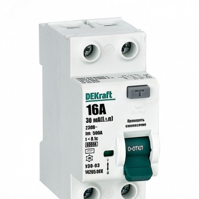 Выключатель дифференциального тока (УЗО) 2п 16А 30мА тип AC 6кА УЗО-03 14205DEK