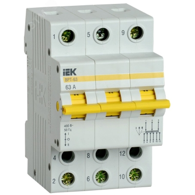 Выключатель-разъединитель трехпозиционный 3п ВРТ-63 63А IEK MPR10-3-063