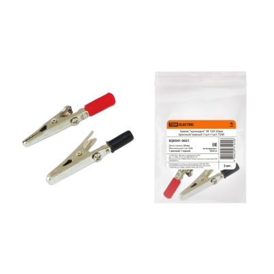 Зажим "крокодил" ЗК 10А 50мм красный/черный (1шт+1шт) SQ0541-0021