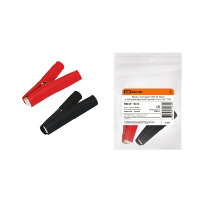 Зажим "крокодил" ЗКИ 5А 46мм в изоляции красный/черный (1шт+1шт) SQ0541-0026
