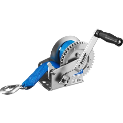 ЗУБР 0.5 т, 8 м, ручная барабанная тяговая ленточная лебедка, Профессионал (43115-0.5)