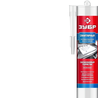 ЗУБР 280 мл, прозрачный, санитарный силиконовый герметик (41235-2)