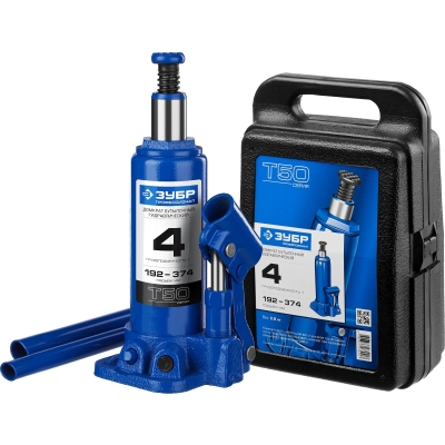 ЗУБР 4 т, 192 - 374 мм, бутылочный гидравлический домкрат в кейсе, Профессионал (43060-4-K)