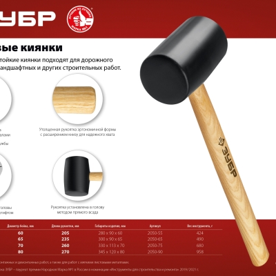 ЗУБР 680 г, чёрная, резиновая киянка (2050-75)